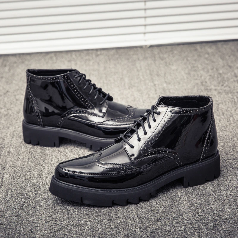 Oxford Shoes for Men Blue Male Formal Dress Boots Evening Sneakers High Ankle Causal Fashion Junior Luxury Stylish Brogue Boots