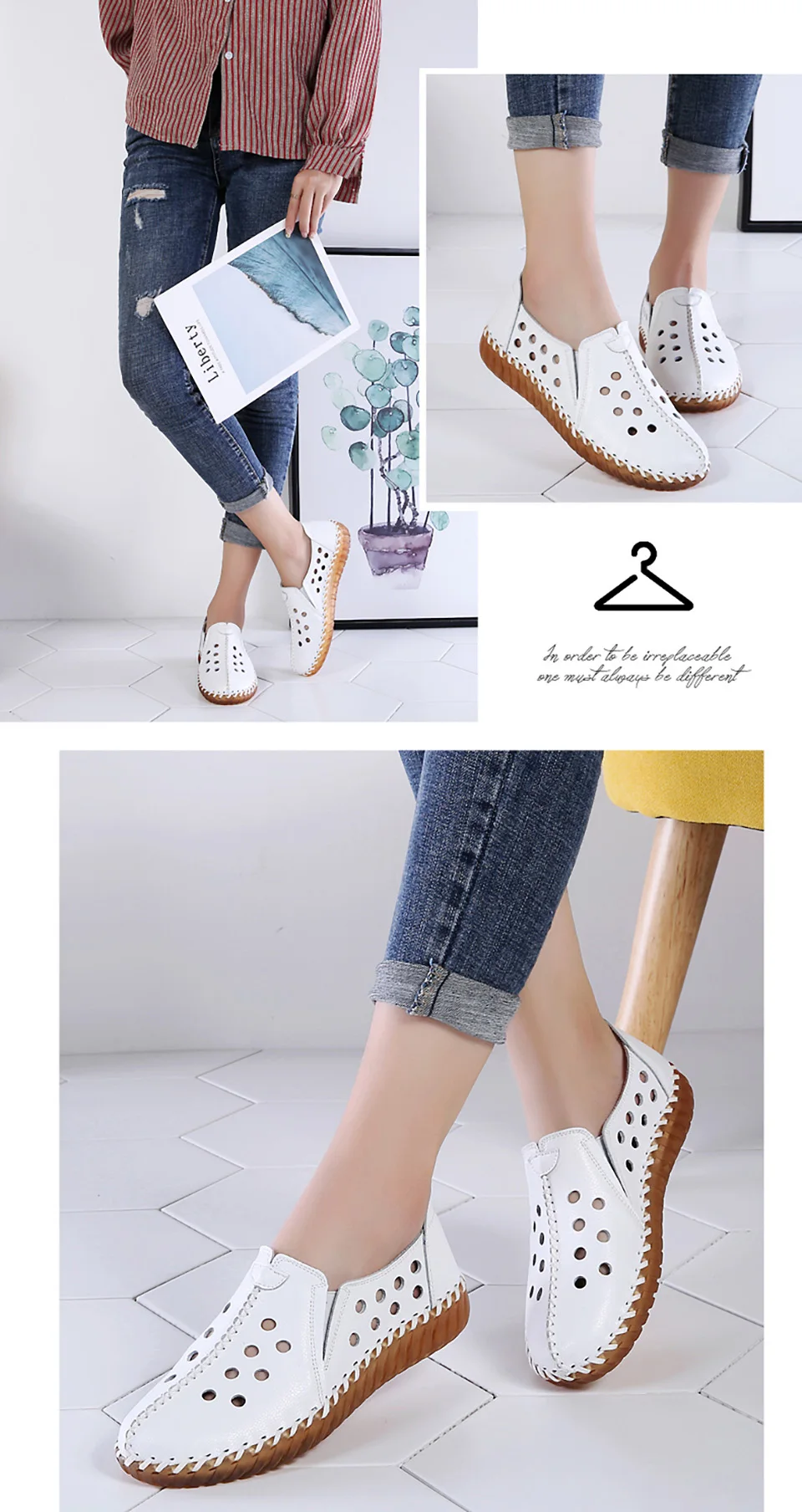 EOFK النساء الشقق أحذية من الجلد الحقيقي امرأة الأخفاف مريحة الدانتيل متابعة اليدوية الأبيض الصيف أحذية الباليه السيدات