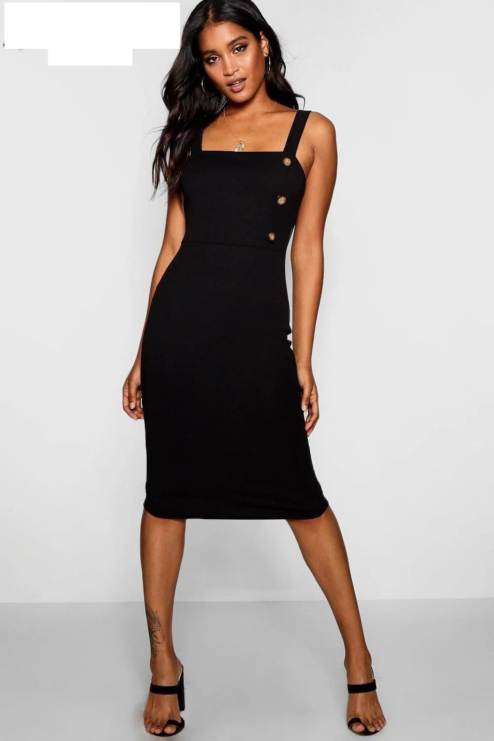 

Cross Border Summer New Products Western Style Solid Color Elasticity Slimming Back Slit Strapped Dress Women's Fashion Elegant