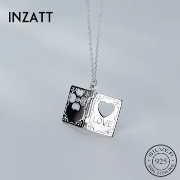 

INZATT Real 925 Sterling Silver Zircon Hollow Heart Book Choker Necklace For Fashion Women party Fine Jewelry Cute Accessories