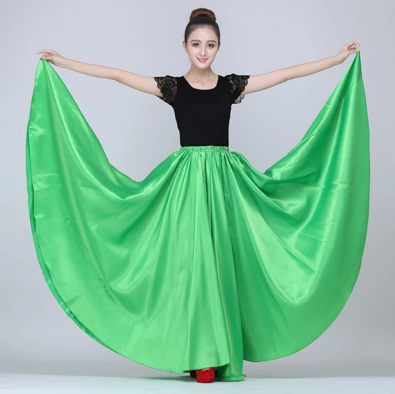 90-95 см, эластичная талия, испанская танцевальная юбка фламенко для женщин, однотонное атласное гладкое платье для танца живота, испанские традиционные костюмы - Цвет: Color5 one skirt
