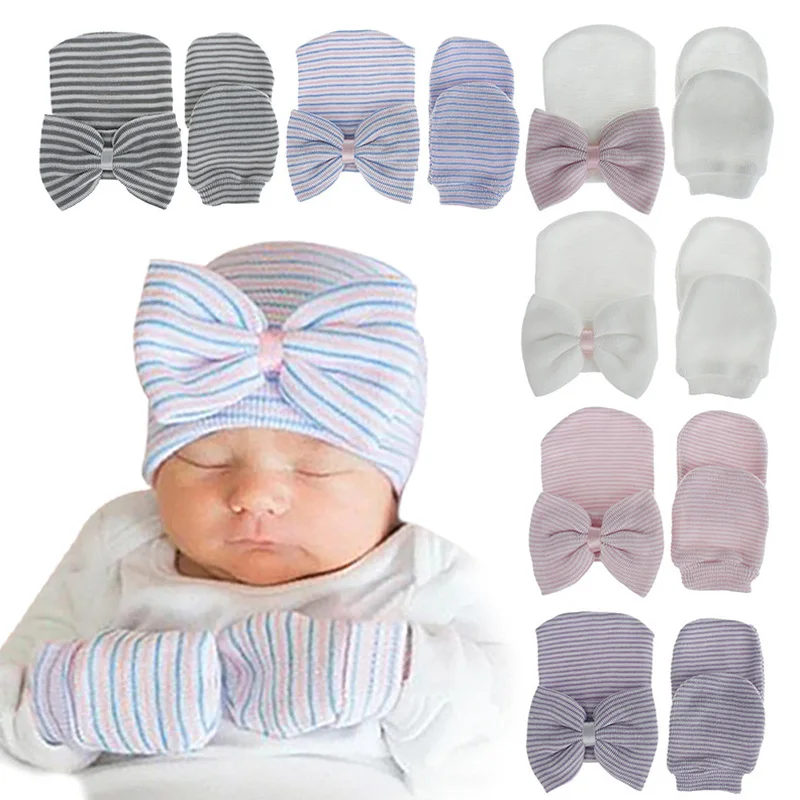 Newborn Baby Girls Boys Touch Hat with Bow Cap Infant Hospital Soft Beanie Hats