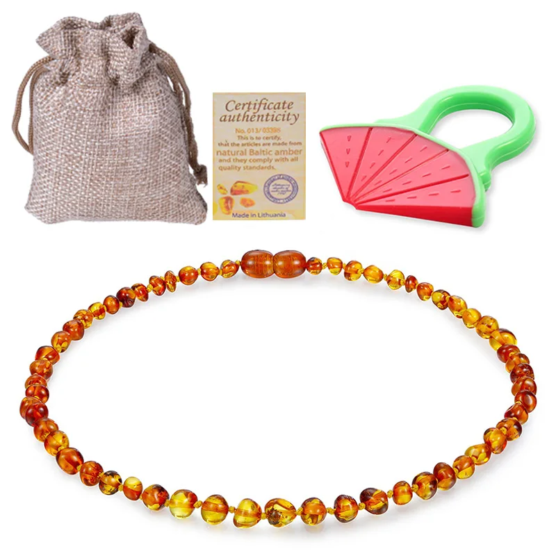 Натуральное ожерелье из янтаря, Прорезыватель для зубов для ребенка, ручной работы, ожерелье, браслет, натуральный камень Ambers, 5 цветов, 14-33 см - Окраска металла: Cognac(Teether Gift)
