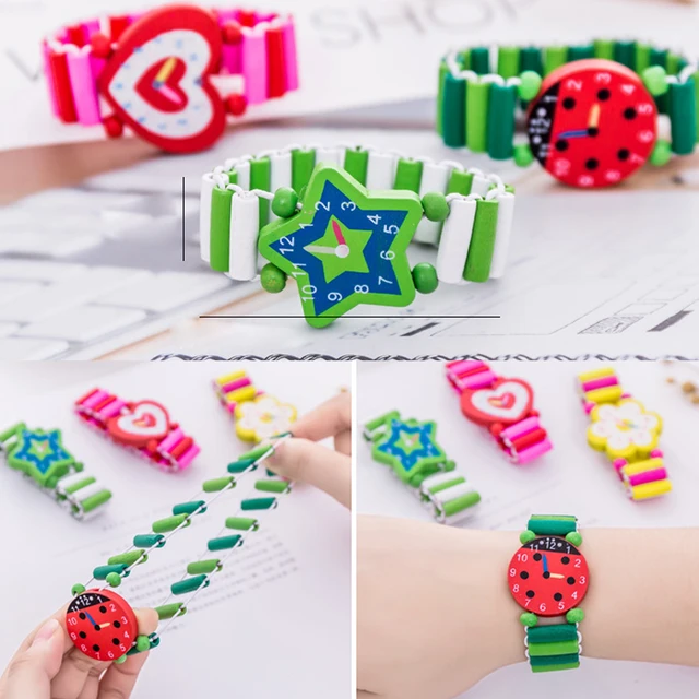 Kids Girl Colorful Wood Bracelets Children Elastic Watch Wristbands Child Toy Bracelet Wholesales Birthday Gift Jewelry 6