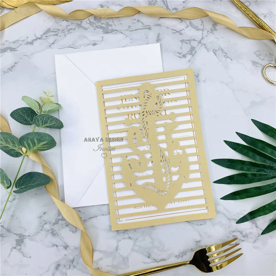 

Special Gold Laser Cut Pocket Wedding Invitation Suite, Quinceanera Invites, DIY Beach Wedding Invitation