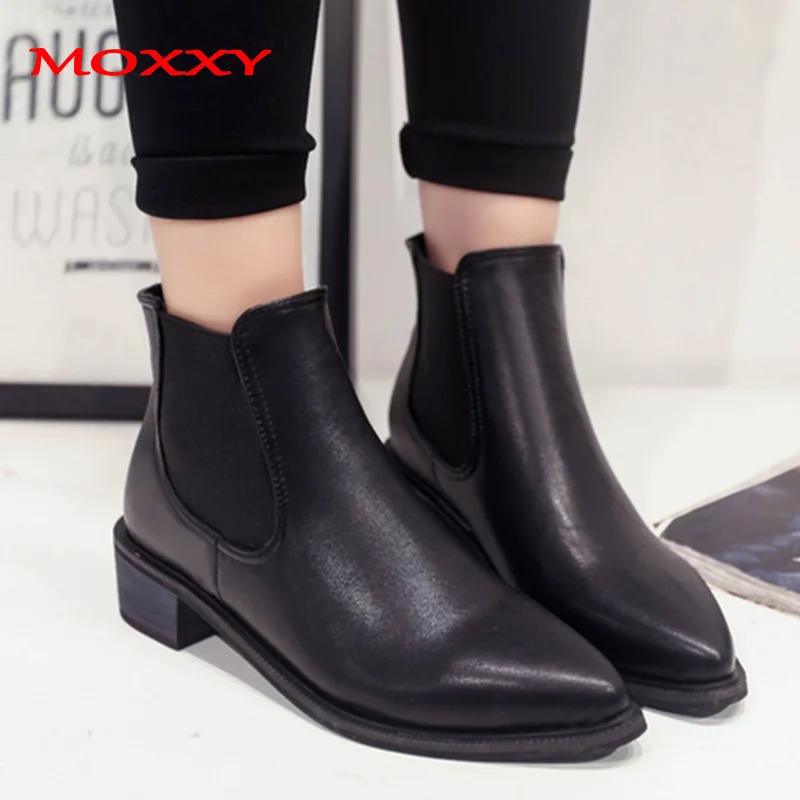 

2019 New Western Boots Cowboy Boots Women Shoes Fall Chelsea Boots Pointed Toe Black Leather Ankle Boots Platform Shoes Woman