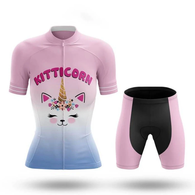 

2022 New Kitticorn Women Cycling Jersey Set Summer Cycling Clothing Road Bike Shirts Suit Bicycle Bib Shorts MTB Wear Maillot