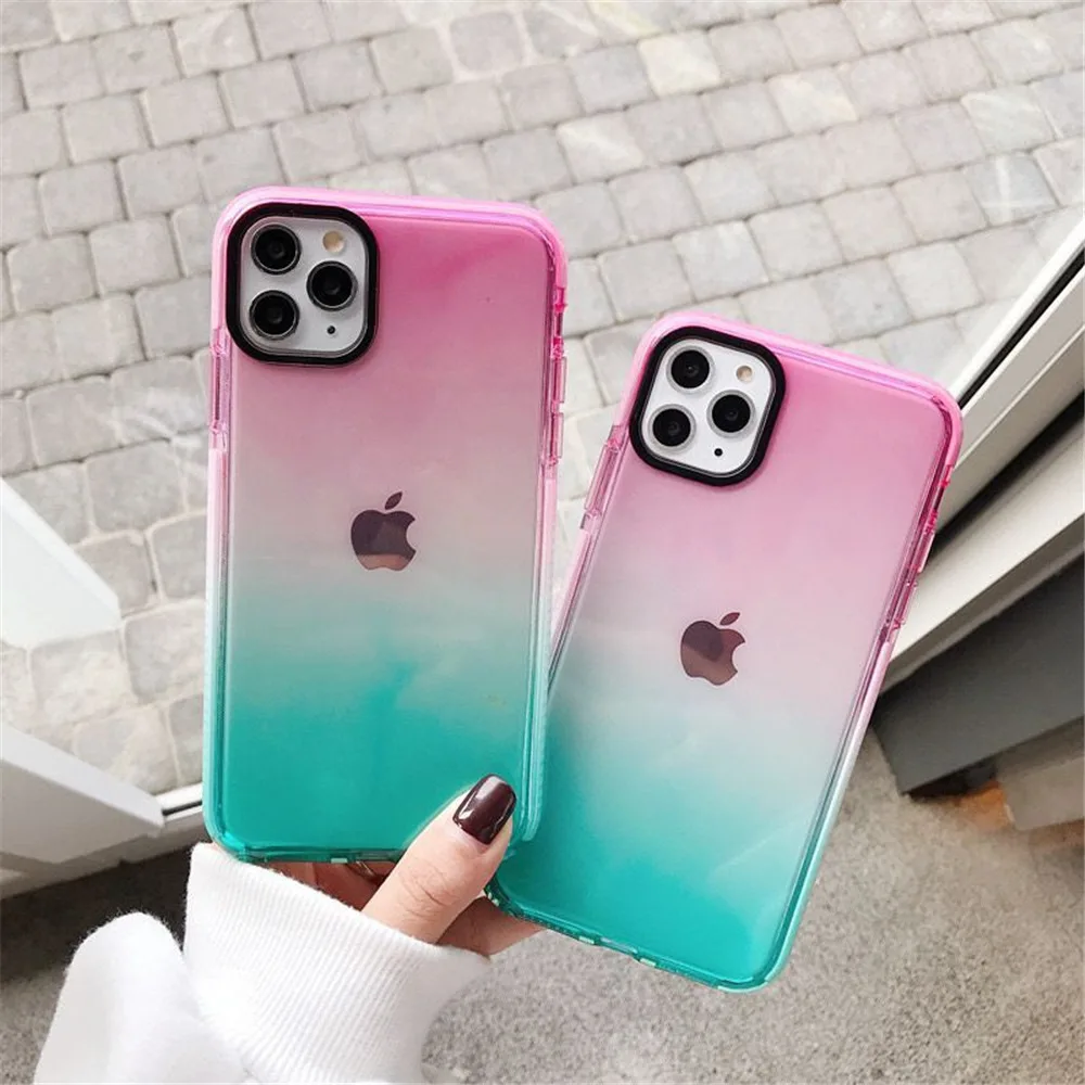 US $328.32 200Pcs Gradient Candy Phone Case For IPhone 12 Mini 11 Pro Max X XR XS Max 7 8 6 Plus SE2020 Translucent Shockproof Couple Cover
