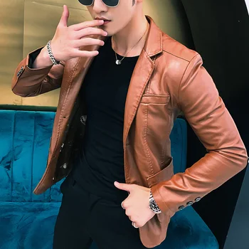 Mens Jacket 2023 men jackets winter and autumn leather jackets men new Korean style slim thin trend leather jackets