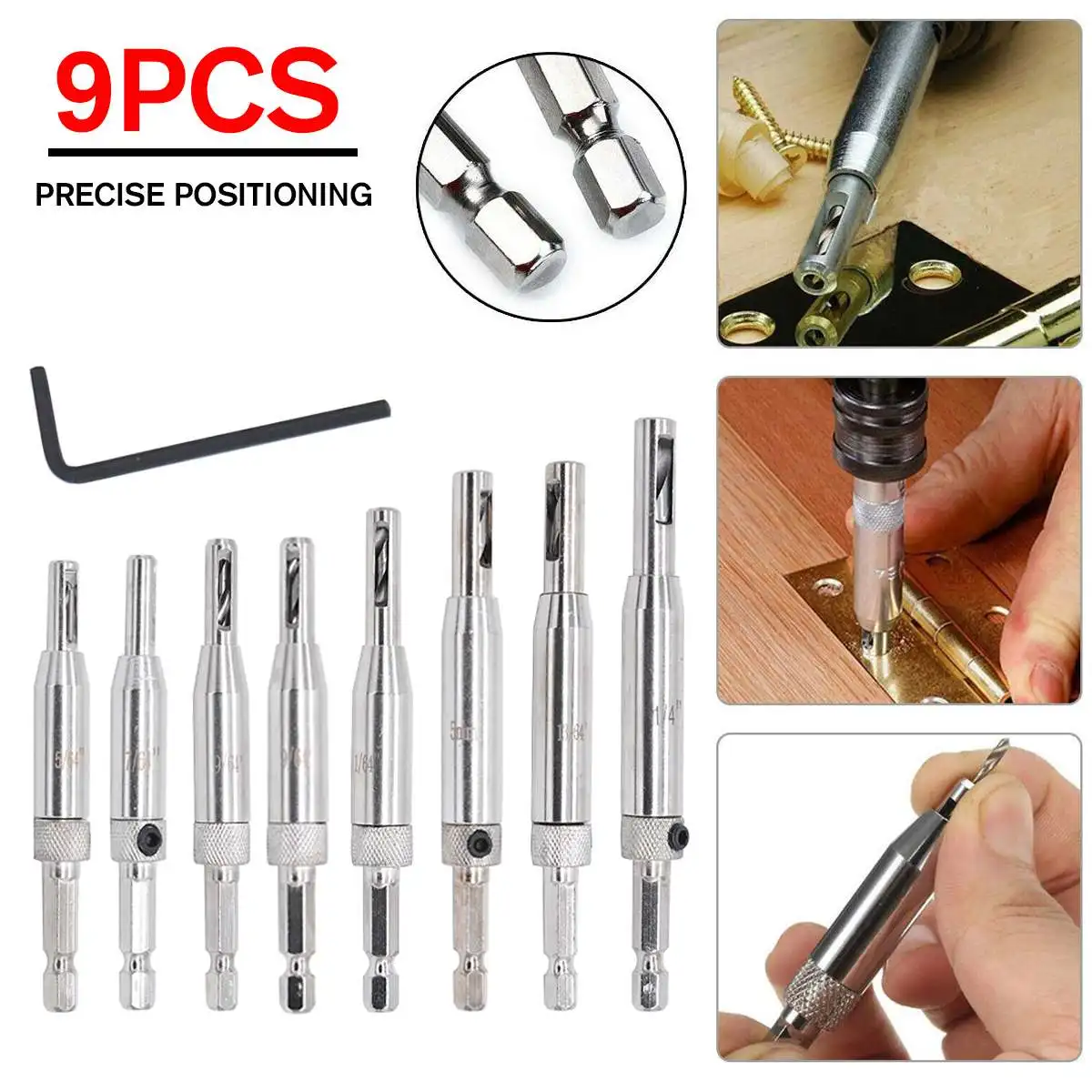 

9pcs HSS Self Centering Hinge Drill Bit Set Tapper Core Hole Puncher Woodworking Tools for Door Window