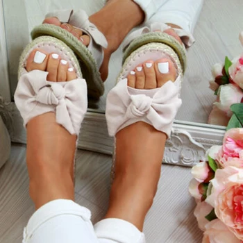 

Flat Heel Artificial Suede Shoes Indoor Outdoor Cute Bow Knot Soft Casual Women Slippers Travel Summer Beach Open Toe Non Slip