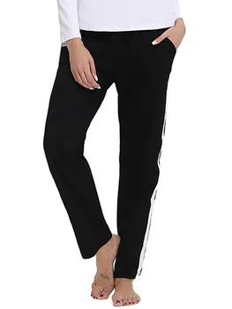 

Women's Autumn Casual Stripes Solid Color Elastic Waist Pocket Pants Trousers