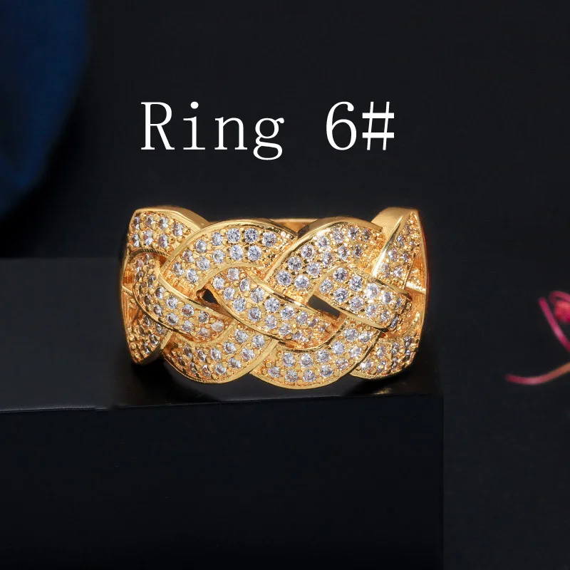 Gold Ring 6 CWWZircons роскошный большой африканский CZ браслет браслеты из колец наборы модные Дубай золотые серебряные ювелирные изделия для женщин вечерние свадебные T373 - Окраска металла: Gold Ring 6