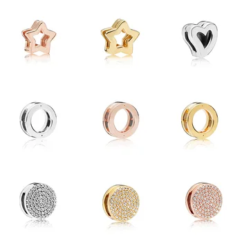 

925 Sterling Silver Beads Five - Star Rose Gold Round Shape Crystal Bead For Women Diy Pandora Charm REFLEXIONS Bracelet