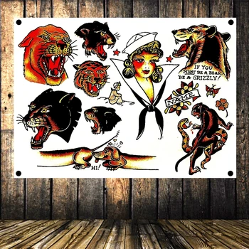 

Tattoo Poster Banners Tattoo Studio Bedroom Decor Hanging Art Waterproof Cloth Polyester Fabric Flags 96x144 CM USN \ USMC \ USA