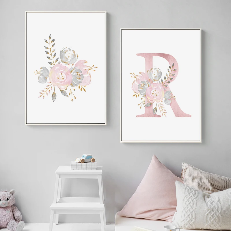 Baby-Girl-Pink-Flowers-Canvas-Poster-Nursery-Wall-Art-Print-Modern-Letters-Painting-Wall-Pictures-Nordic (1)