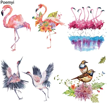 

Poemyi Flamingo Heat Transfers Strips Bird Iron on Patches for Clothing T-shirt Themal Stickers Decorative Applique on Clothes R