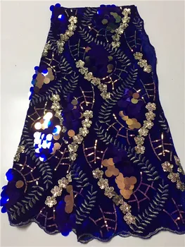 

african Velvet Fabric with Sequins French Tulle Mesh Lace Fabrics for Nigerian Wedding Party Dresses Sequence Lace