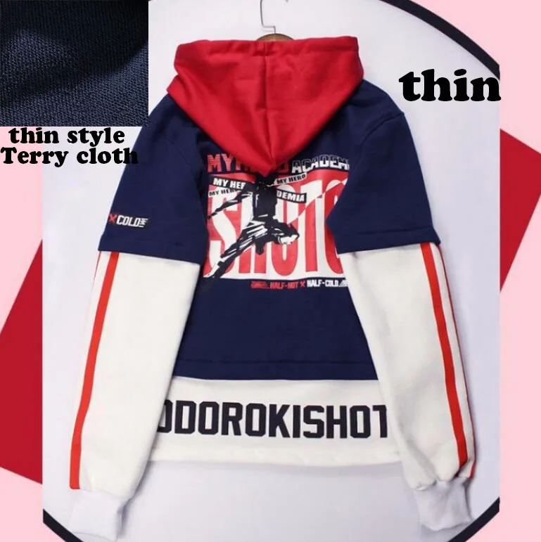 thin Толстовка с капюшоном в стиле аниме «My Hero Academy Boku no Hero Academy Todoroki Shoto», унисекс, толстовка с имитацией двух частей, пуловер, пальто - Цвет: thin
