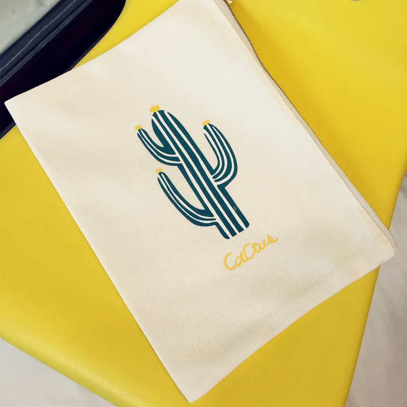 Южная Корея стиль холст кактус клатч простой надписи в японском стиле белая Сумочка, косметичка