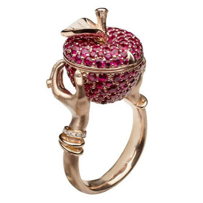 Wedding Ring Luxury Pink Crystal Apple Unisex for Women Men Anniversary Gift Jewelry