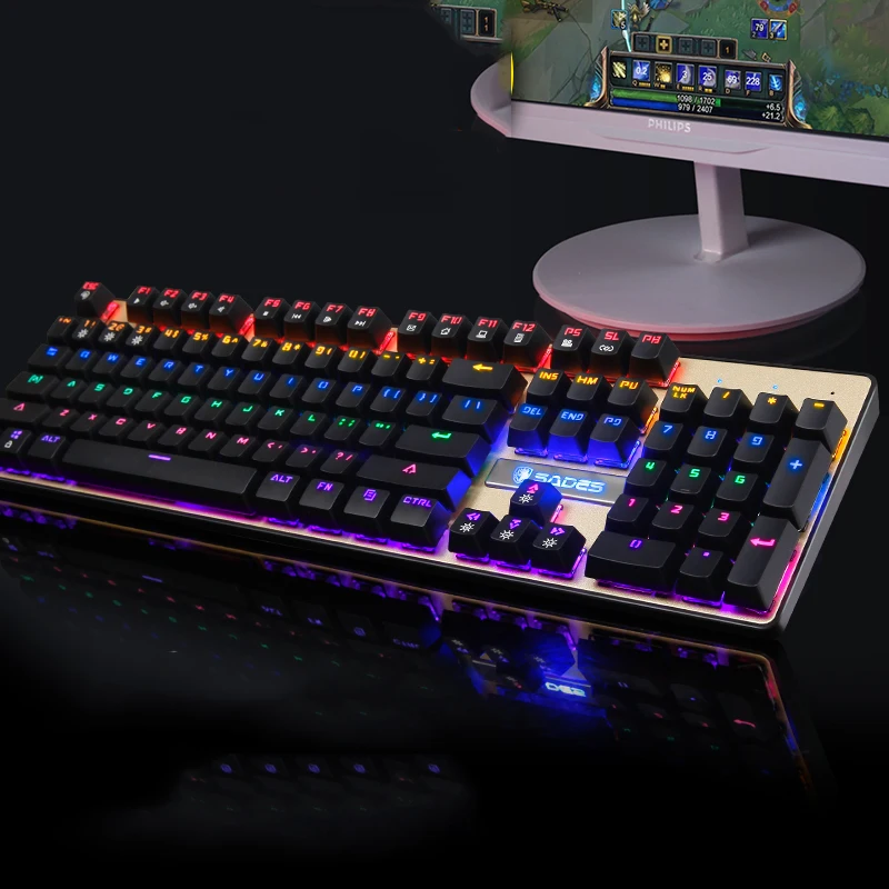 

SADES Real Mechanical keyboard backlight RGB LED gaming keyboard 104 key wired USB mechanical keyboard game office