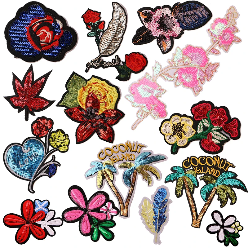 

Cherry blossom, coco, rose sequin icon Embroider Iron on Patch for Clothing DIY Stripes Clothes Patchwork Sticker Custom Badges