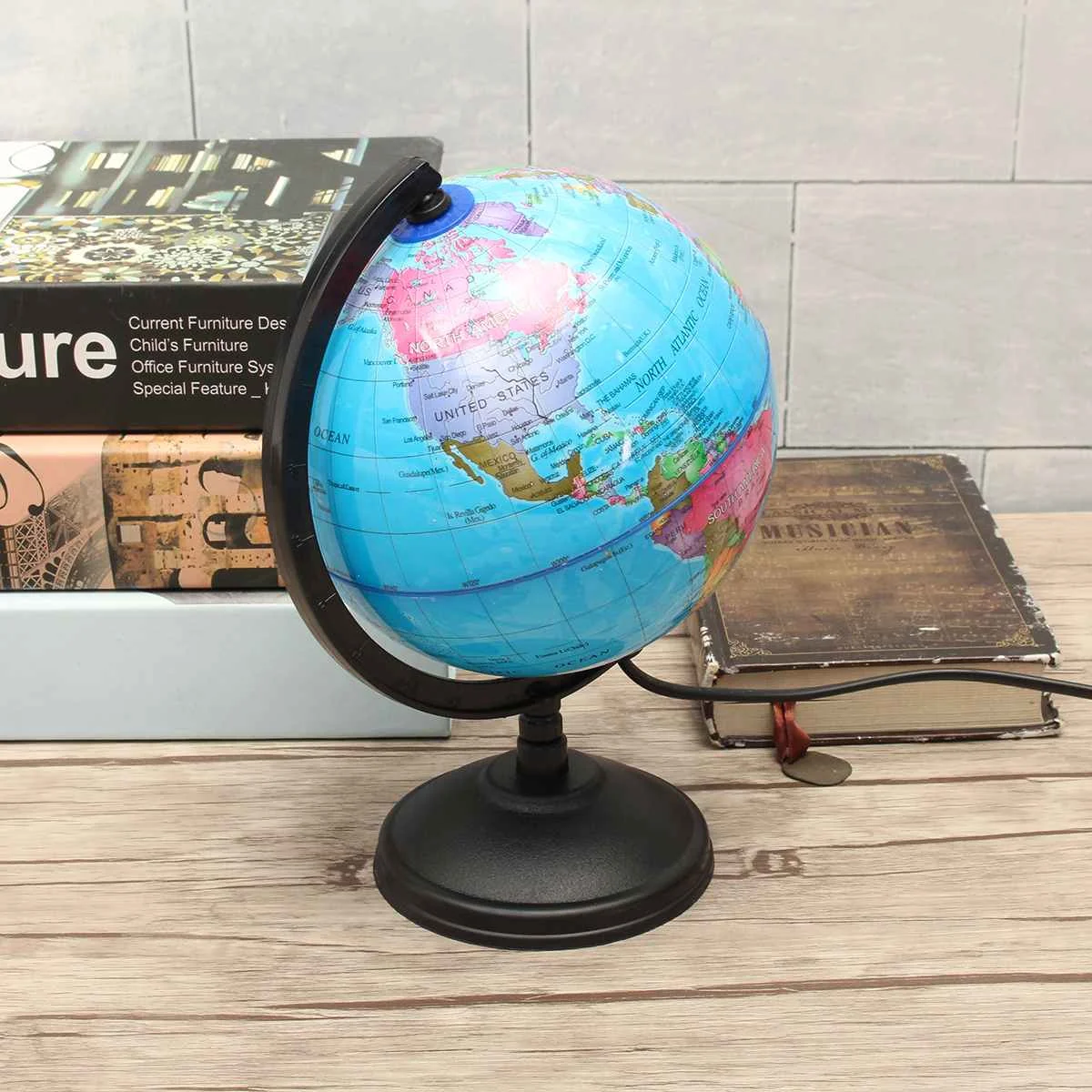 360 Вращающаяся Карта мира Светодиодный светильник с подставкой для дома и офиса, украшение стола для детей, обучающая игрушка в подарок