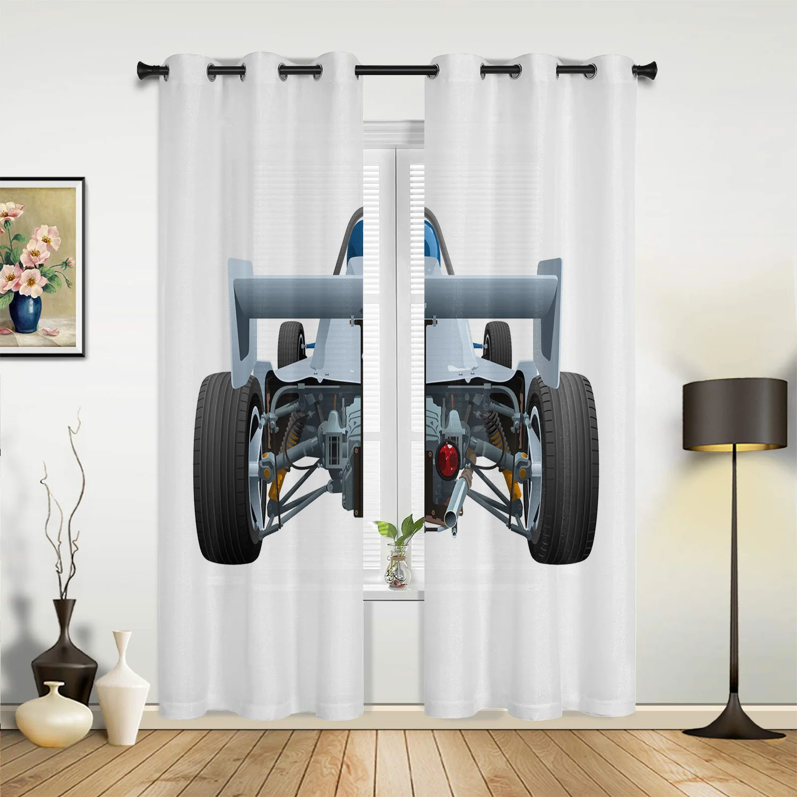 Racing Car Wheel Engine Curtains for Bedroom Kids Room Living Room