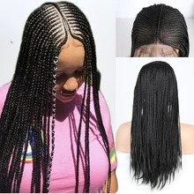RONGDUOYI длинные Плетеные Коробки косички парики для женщин средняя часть синтетический парик фронта шнурка черные термостойкие волокна волос парики шнурка