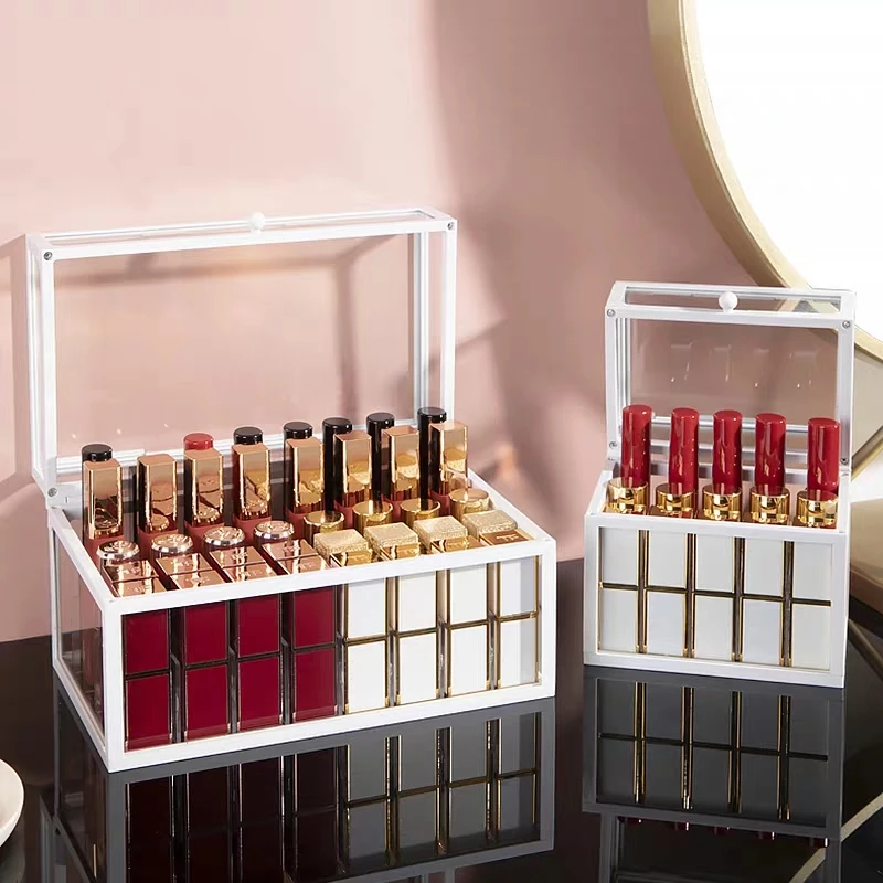 15/24/40 Grids Plastic Lipstick Organizer Dustproof Makeup Storage Rack Lip Gloss Holder Cosmetics Jewelry Box | Дом и сад