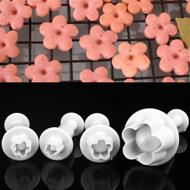 4pcs plum blossom Форма для выпечки, помадка для кухни, подарки для выпечки кексов, кексов, набор для украшения кексов, Декор, резинка, паста, кекс, лайнер, набор, сахар, ремесло - Цвет: 4pcs plum blossom