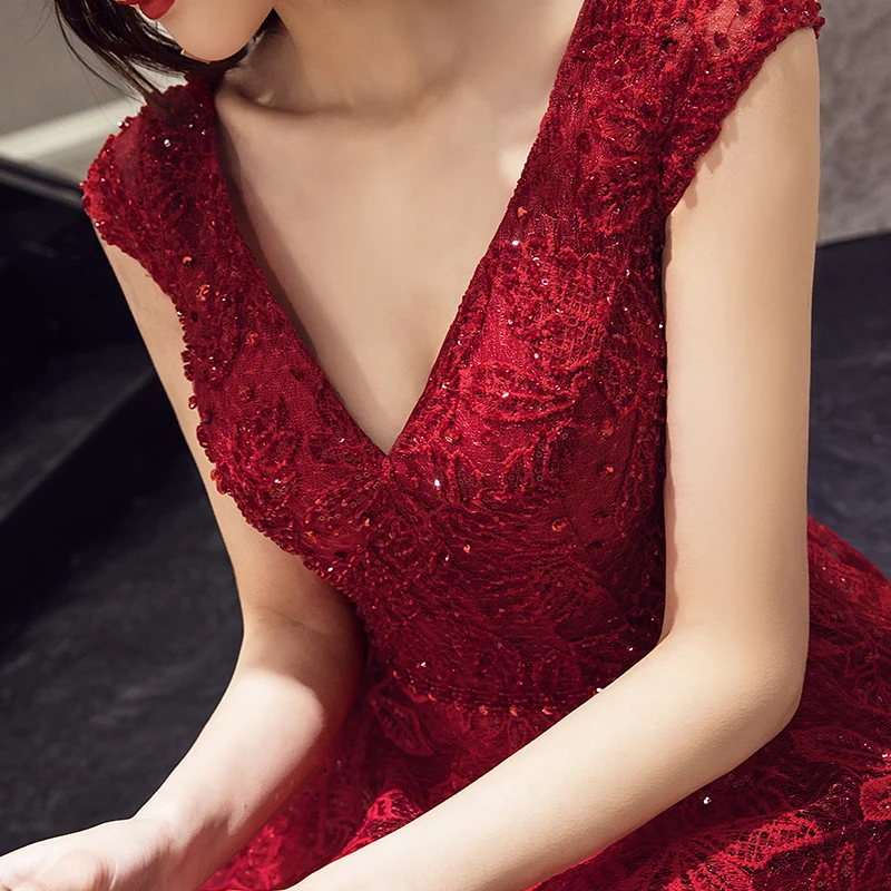 Это Yiiya вечернее платье бордового цвета с v-образным вырезом, Длинные вечерние платья размера плюс, вечерние платья, без рукавов, халат de soiree LF147