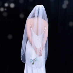 Handmade Champagne Wedding Veil With Comb Soft Lace Hairwear Bride Accessories Bling Bridal Veils Short Cathedral Veil