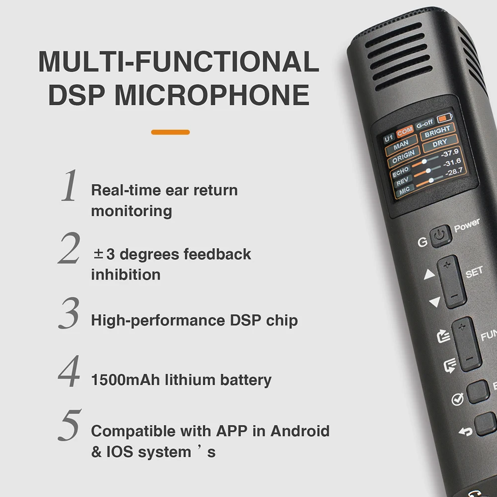 Lannge HK-600 Многофункциональный микрофон DSP однонаправленный микрофон с 1,3 дюймовым цветным ЖК-дисплеем 5 видов Pitch/EQ/Effect