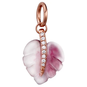 

New 925 Sterling Silver Bead Charm Rose Gold Pink Murano Glass Leaf Necklace Pendant Fit Bracelet Bangle Diy Jewelry