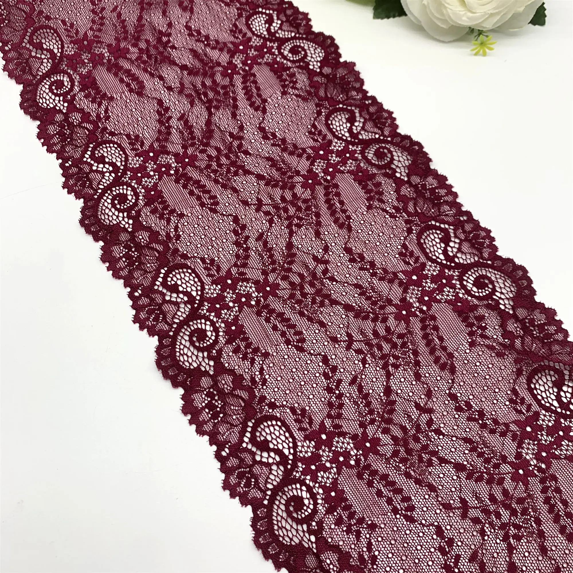 3y/lot 20cm Burgundy Stretch Elastic Lace Fabric 1