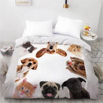 

3D Design Customed Duvet Quilt Comforter Blanket Cover Case Bed Linen Bedding Set Blue140x200cm Animal Pets Cat Dogs