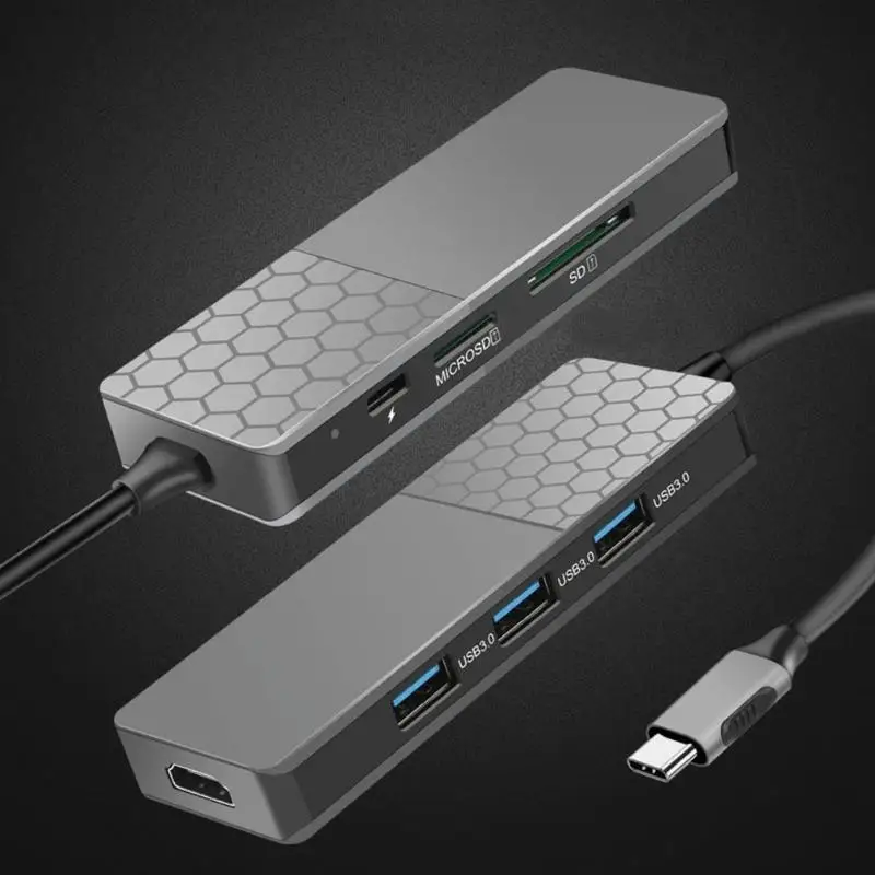 YC750 3 USB3.0+ HDMI концентратор 4K+ PD слот мульти тип-c адаптер док-станция из алюминиевого сплава высокоглянцевый акрил корпус с TF карт памяти