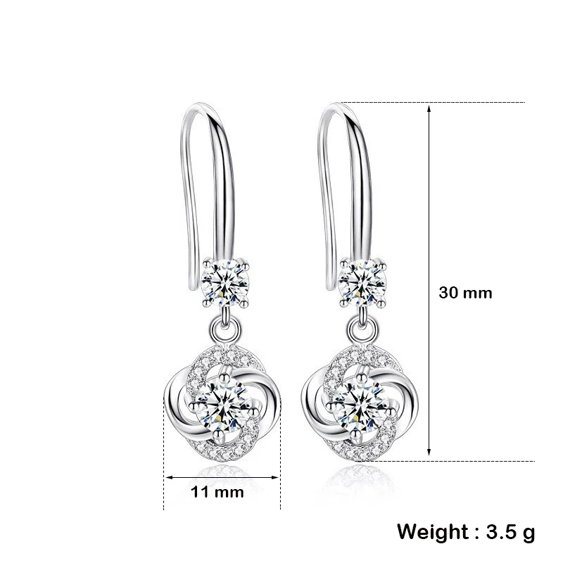 Женские Модные Простые висячие серьги милые Lucky Clover с кристаллами из циркония