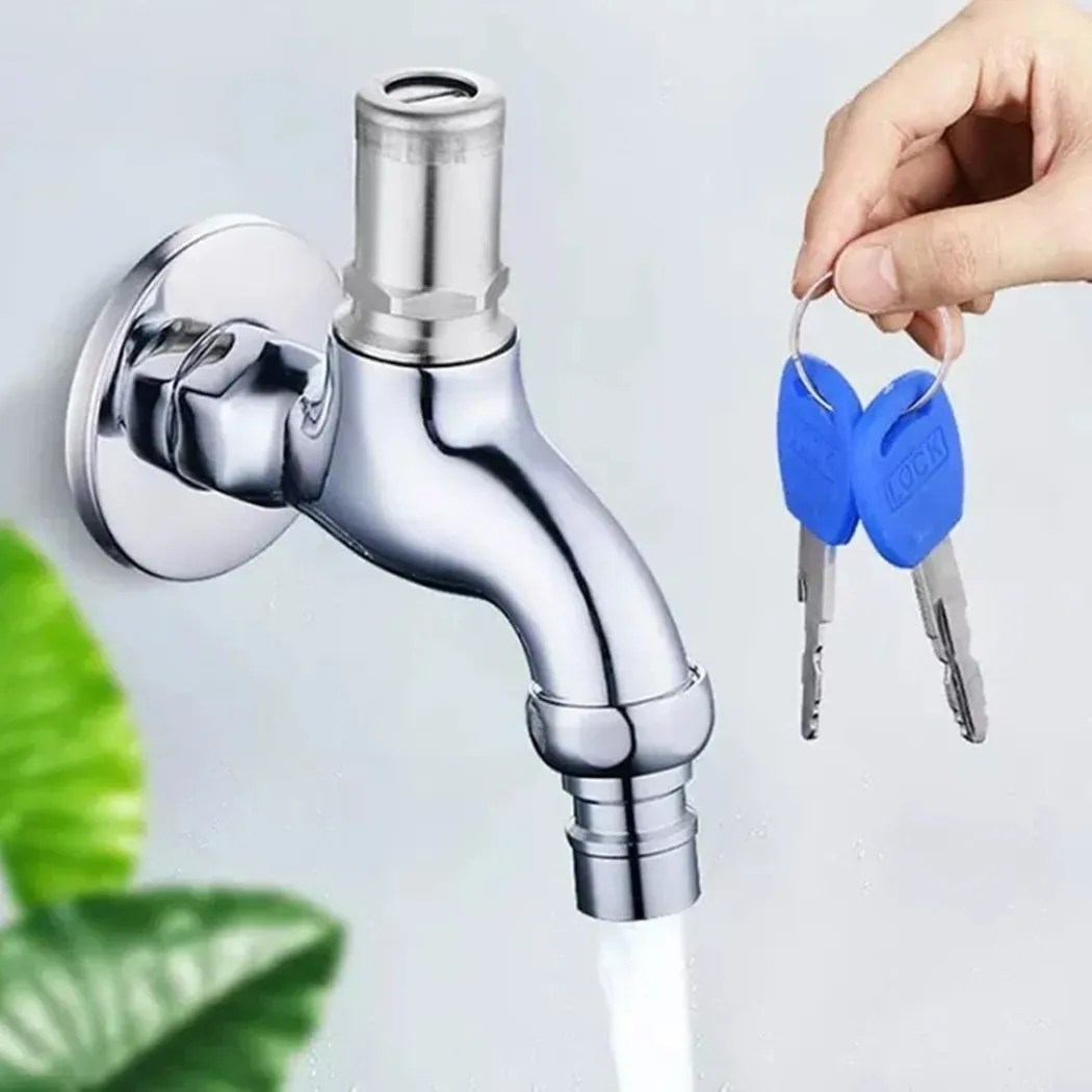 

1Pc Anti-theft 1/2 Inch Thread Alloy Sink Tap With Key Lock Outdoor Faucet Lockable For Washing Machine Garden Watering Car Wash