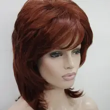 Элегантный очаровательный пушистый слой медный красный средней длины волнистый женский полный парик