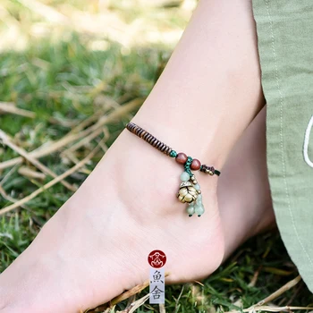 

Retro dongling jade anklets sexy female contracted department of student's ankle chain chain folk manual foot ornaments
