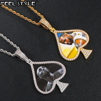 

Hip Hop Personality Custom Picture Memory Medallions Spades Shape Necklaces & Pendants For Men Women Jewelry With Solid Back