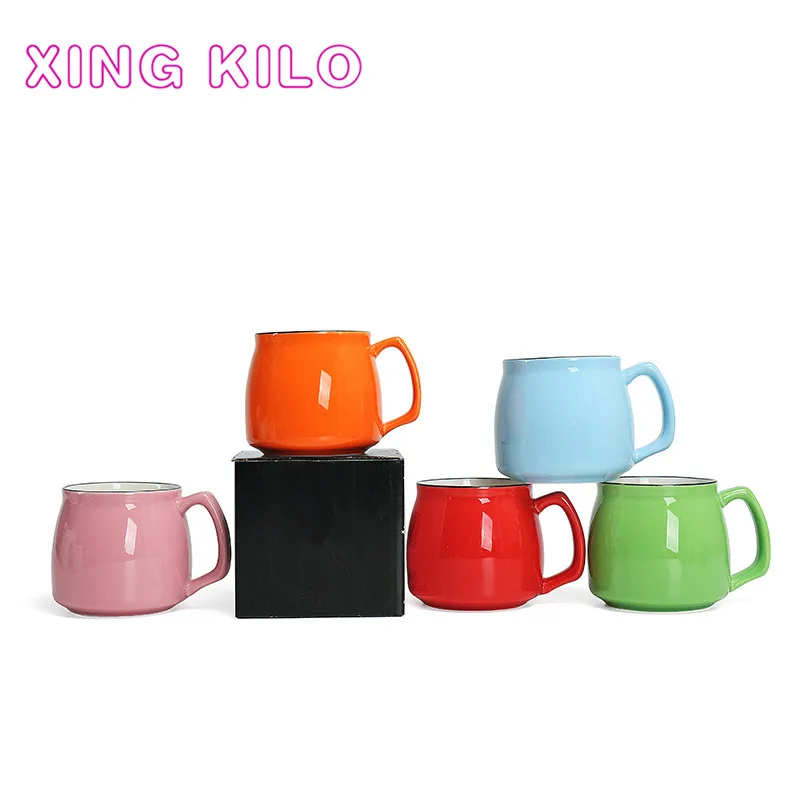 

XING KILO Ceramic coffee milk cup custom logo mug breakfast cup wholesale activity gift cup red green multiple colors optional