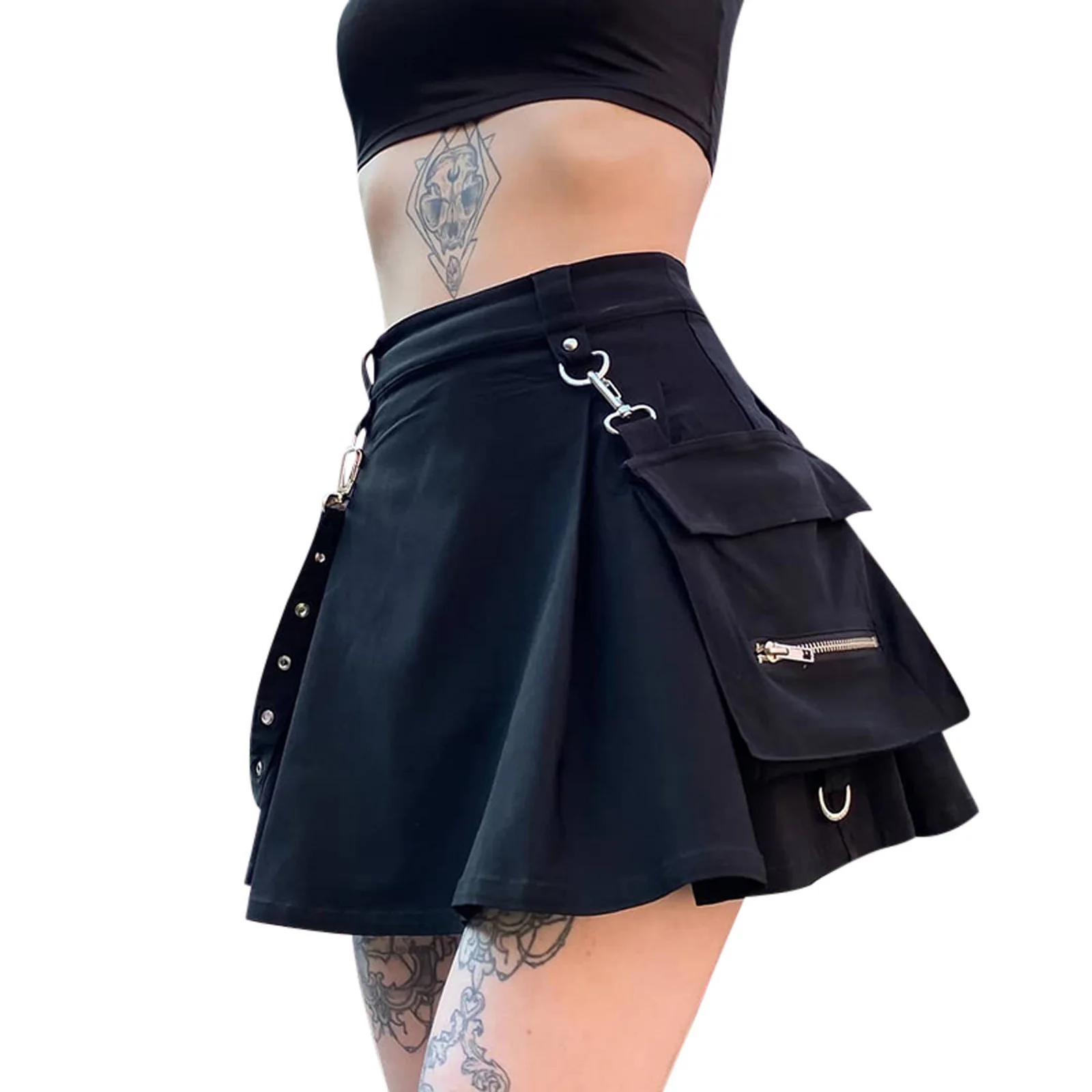 Minifalda estilo Harajuku Punk Vintage para mujer, falda Sexy estilo Grunge gótico, de encaje negro, plisada, de cintura alta, ropa para chica