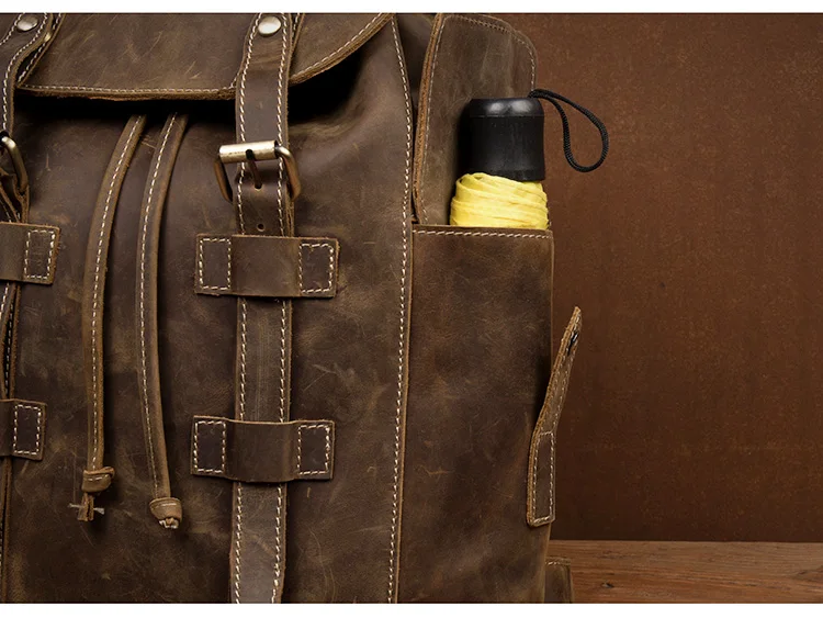 Side Pocket of Woosir Brown Backpack Leather for Laptop