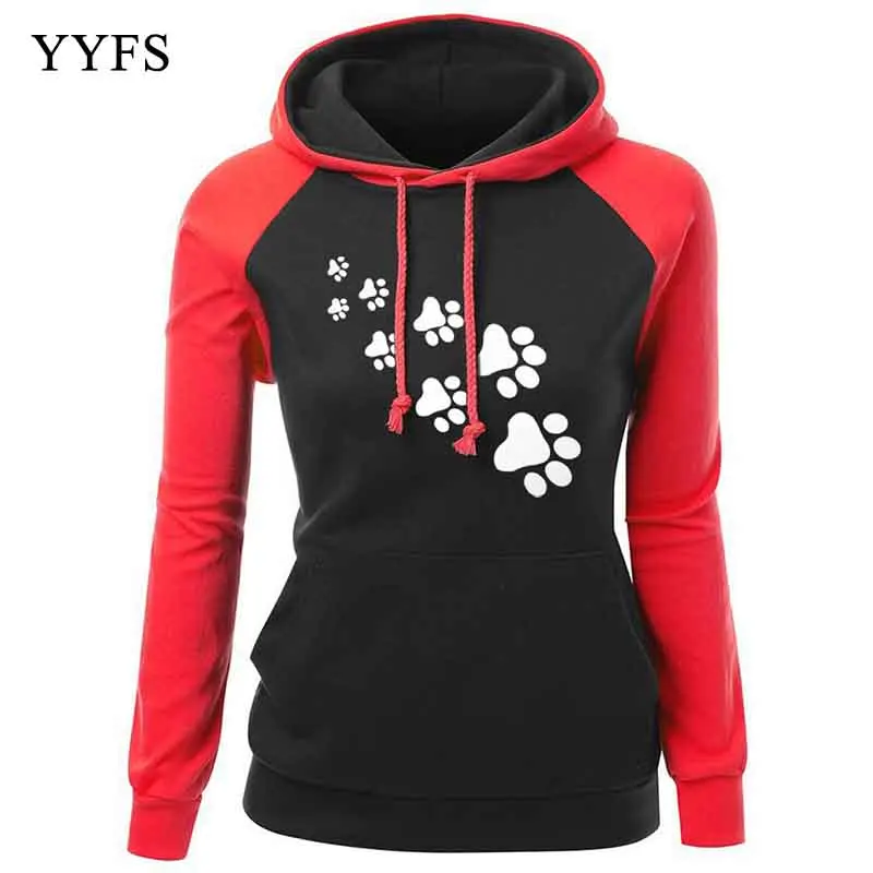 

2019 Autumn Winter Fleece Women's Sportswear Harajuku Print CAT PAWS Cartoon Kawaii K-pop Clothing Streetwear Hoodies Sweatshirt