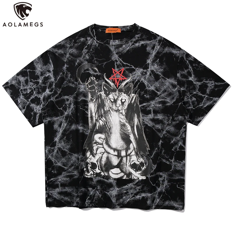 

Aolamegs Men's T Shirt-match Casual Hip Hop Graffiti Picture Print Couple Fashion Cozy Oversize Baggy High Quality Streetwear