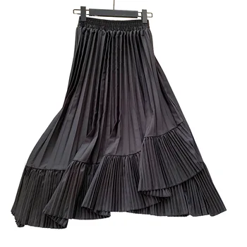 

2019 Chic Women Autumn Pleated Skirt Good Quality High Waist Women A-Line Irregular Hem Midi Skirts Saia Faldas Jupe Femme
